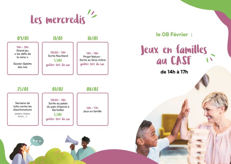 programme des mercredis de janvier à février 2023 du secteur animation de proximité